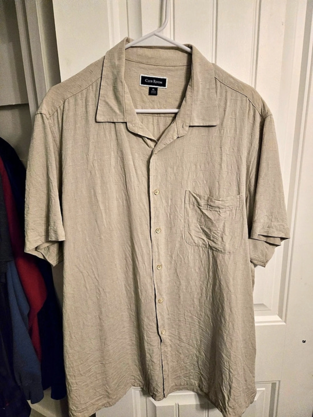 Club Room Men’s XL Silk Rayon Camp Shirt Beige Tan Short Sleeve